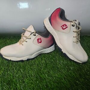 FootJoy Size 1 White Golf Shoes Kids Red Navy Spiked 45014